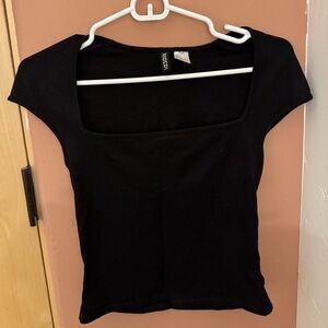H&M Elegant Black Square Neck Crop Top